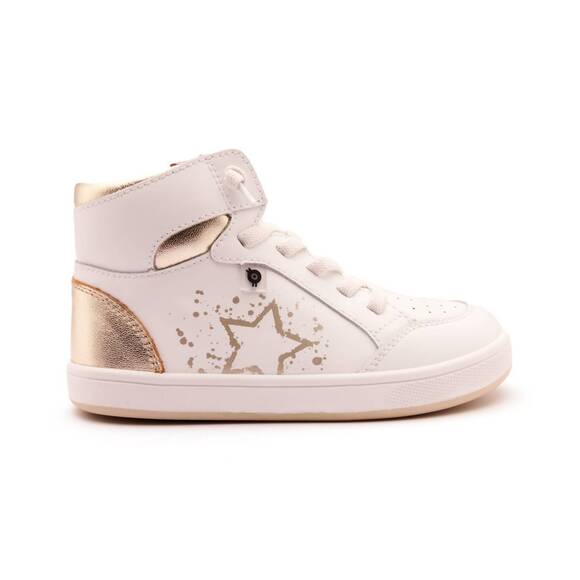 NEW OLDSOLES girls high splash high top leather sneakers in snow/gold/white gold